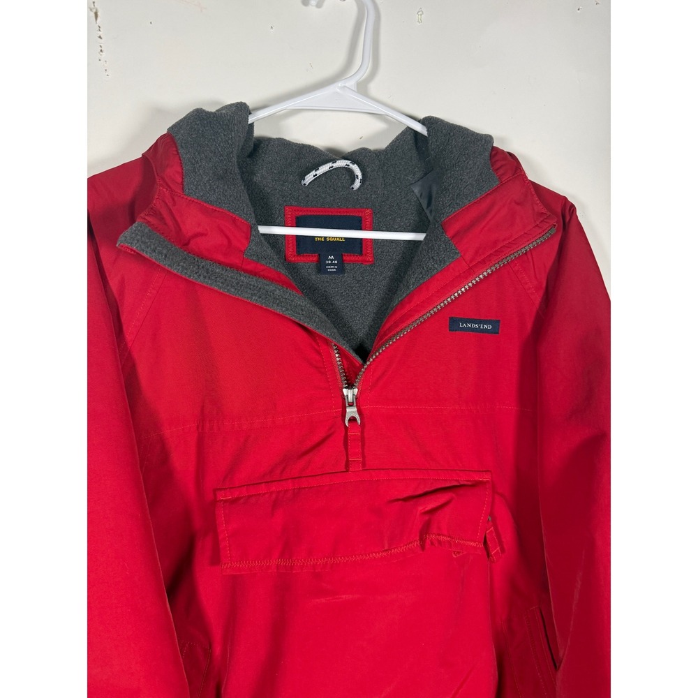 Lands End The Squall Mens Medium Red Fleece Lined Anorak Half Zip Hooded Jacket